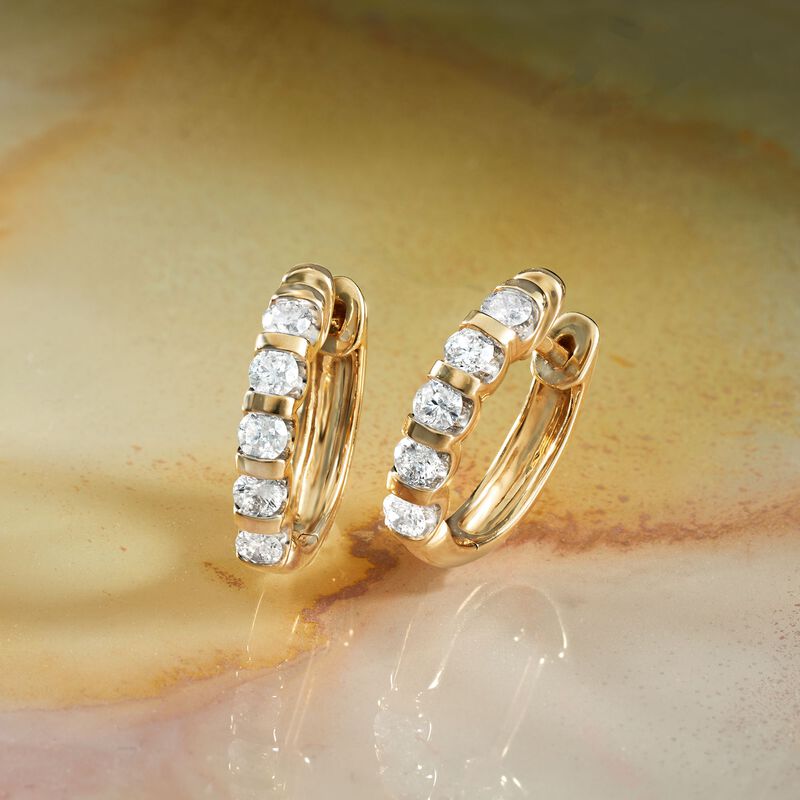 .50 ct. t.w. Diamond Huggie Hoop Earrings in 14kt Yellow Gold. 1/2&quot; image number 3