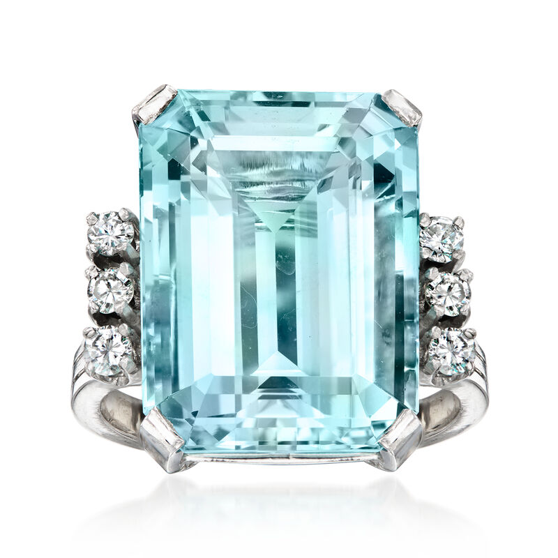 C. 1960 Vintage 15.00 Carat Aquamarine Ring with .35 ct. t.w. Diamonds in 18kt White Gold image number 0