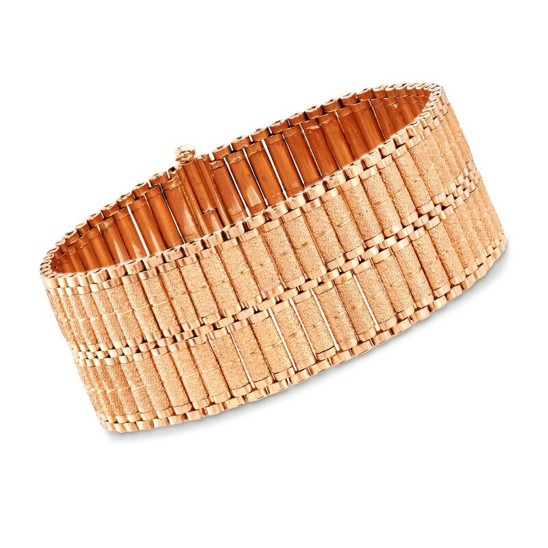 C. 1970 Vintage 18kt Rose Gold Textured and Polished Wide Bracelet. 7&quot; image number 0