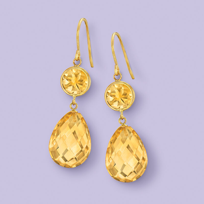 19.00 ct. t.w. Citrine Drop Earrings in 14kt Yellow Gold image number 3
