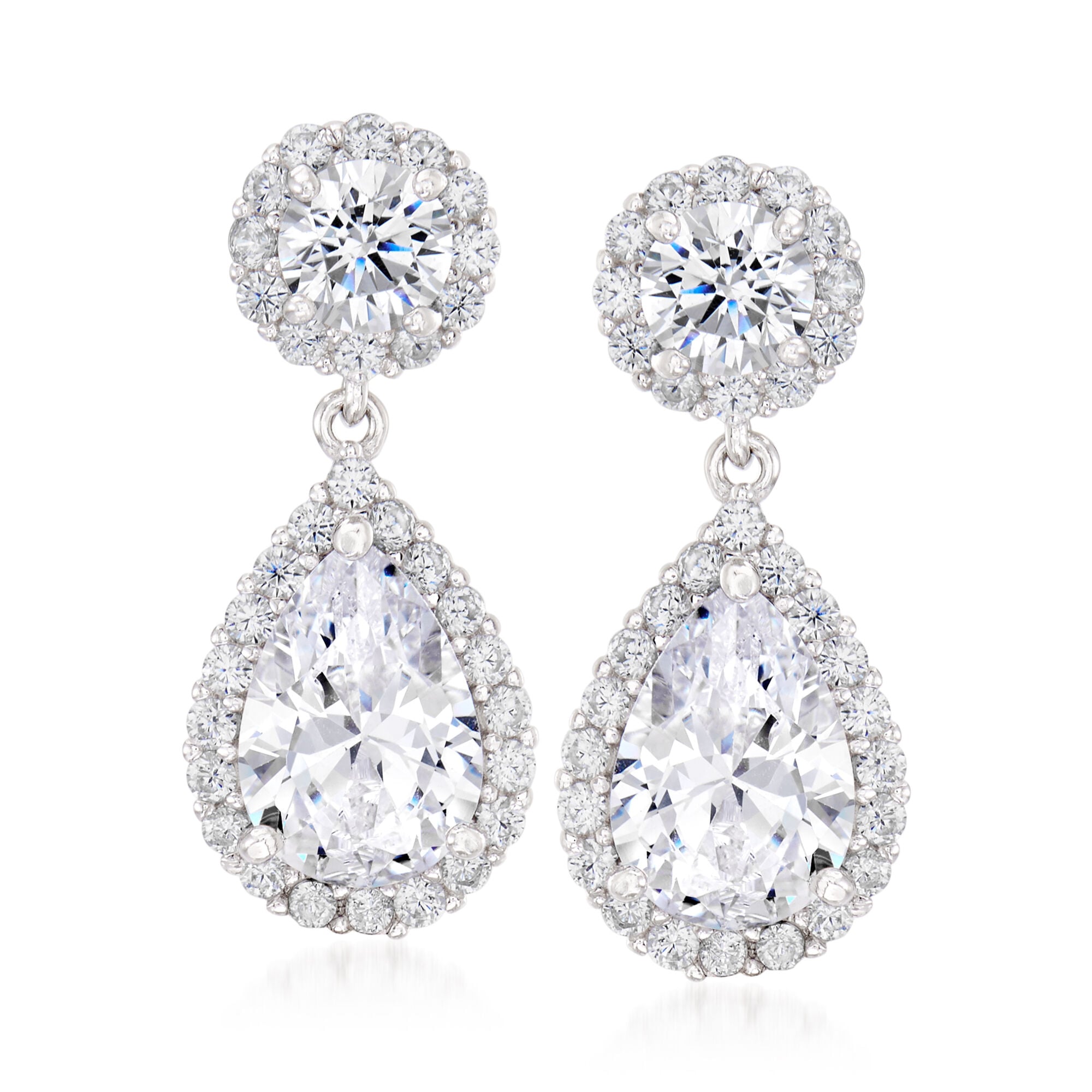 3.90 ct. t.w. Pear-Shaped CZ Drop Earrings in Sterling Silver
