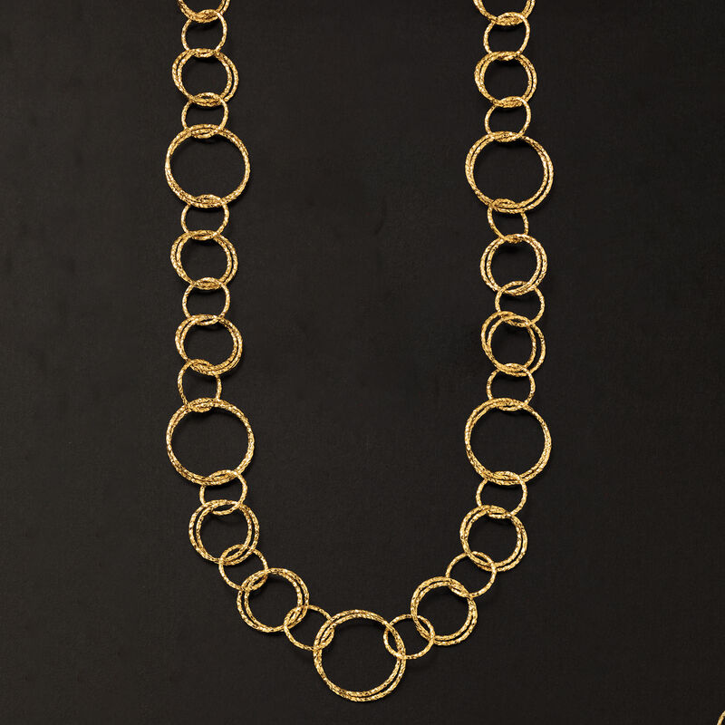 Italian 18kt Yellow Gold Textured Circle-Link Necklace. 36"