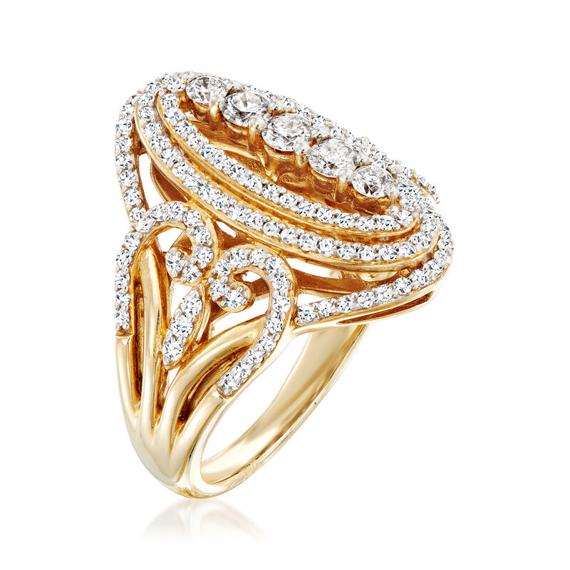 C. 1990 Vintage 1.25 ct. t.w. Diamond Cocktail Ring in 14kt Yellow Gold image number 2