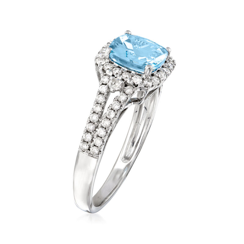 1.40 Carat Aquamarine and .44 ct. t.w. Diamond Ring in 14kt White Gold image number 2