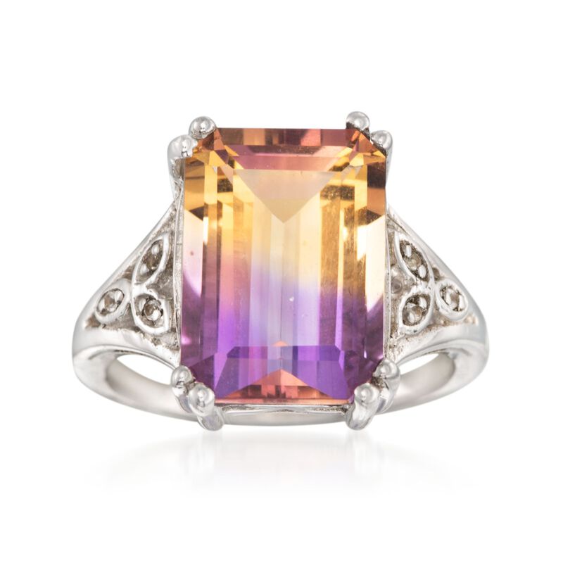 7.75 Carat Emerald-Cut Ametrine Ring with White Topaz Accents in Sterling Silver image number 0