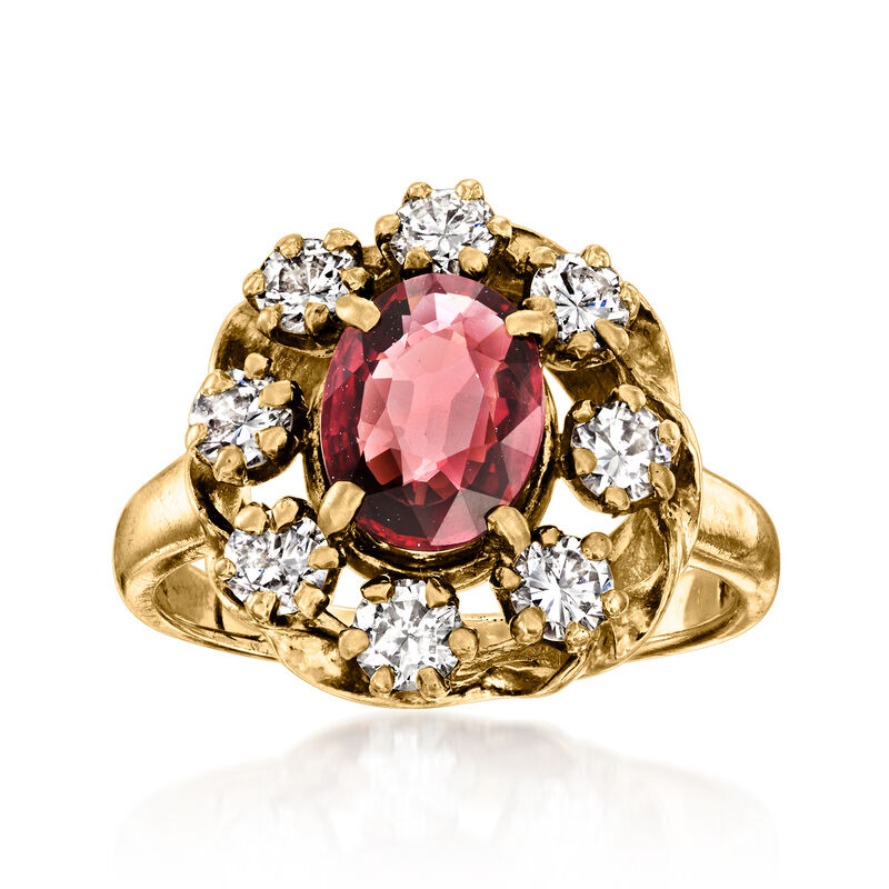 C. 1970 Vintage 1.25 Carat Garnet and .80 ct. t.w. Diamond Ring in 10kt Yellow Gold. Size 6.25 image number 0