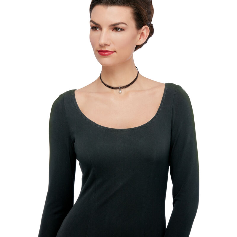 ALOR Black &quot;Noir&quot; Cultured Pearl Stainless Steel Cable Pendant Necklace with 18kt White Gold. 13&quot; image number 0