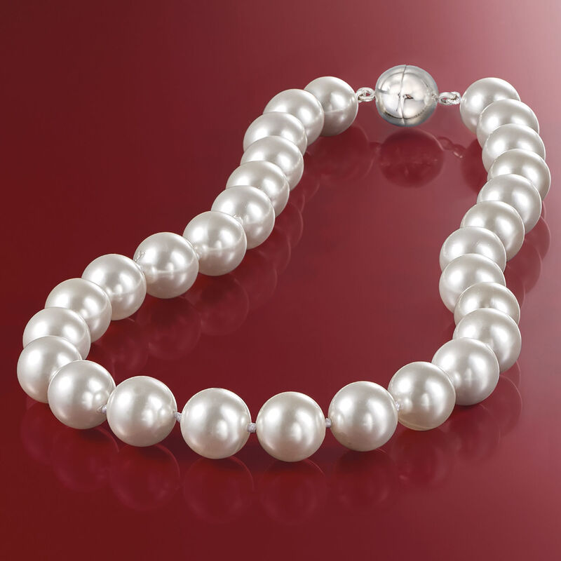 13.5-14mm Shell Pearl Necklace with Sterling Silver. 18&quot; image number 2