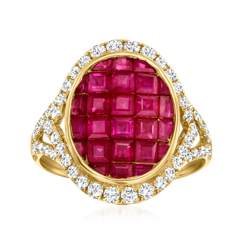 2.50 ct. t.w. Ruby and .70 ct. t.w. Diamond Oval Ring in 14kt Yellow Gold image number 0
