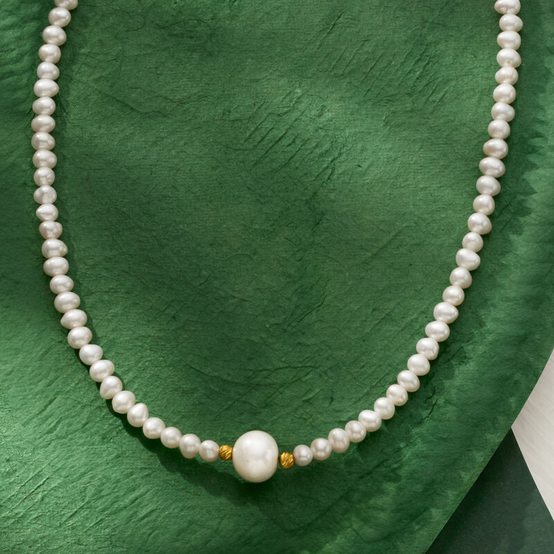 3.5-4.5mm Cultured Pearl Necklace with 8.5-9mm Centerpiece and 18kt Gold Over Sterling image number 2
