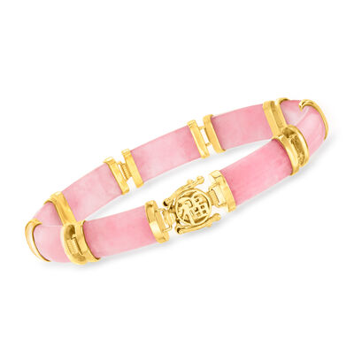 Pink Jade &quot;Good Fortune&quot; Bracelet in 18kt Gold Over Sterling