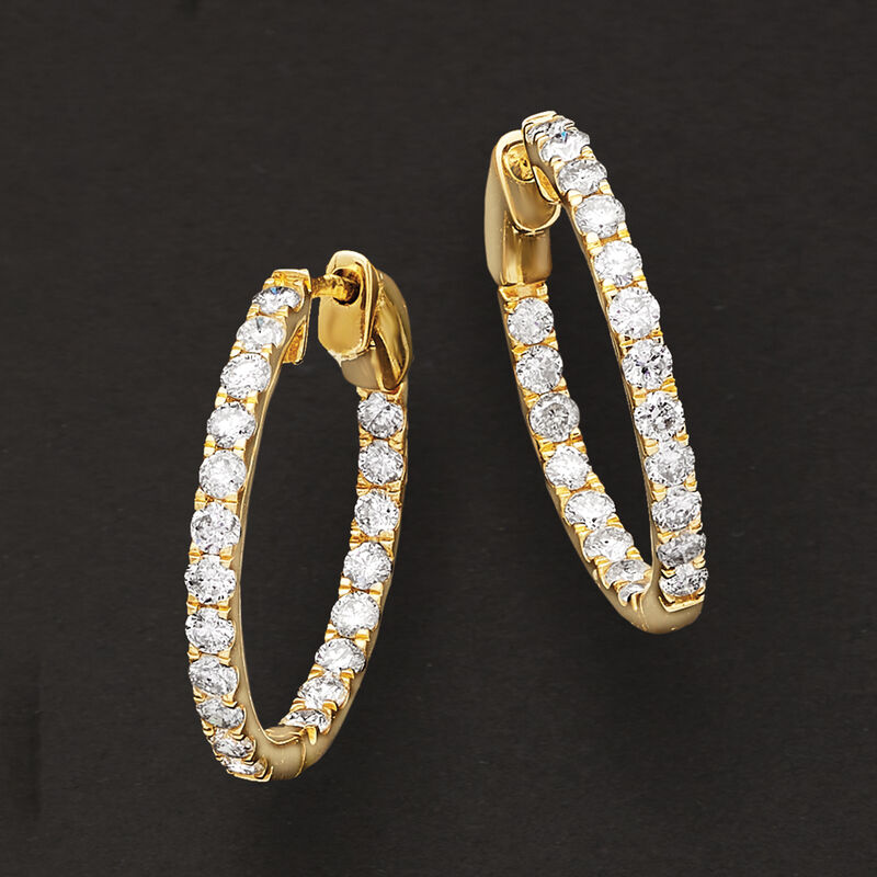 1.50 ct. t.w. Diamond Inside-Outside Hoop Earrings in 14kt Yellow Gold. 3/4&quot; image number 5