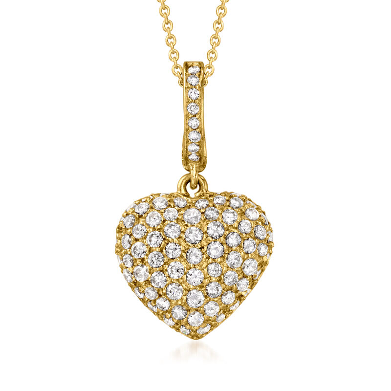 C. 1990 Vintage 2.00 ct. t.w. Diamond Heart Pendant Necklace in 18kt Yellow Gold. 18&quot; image number 0