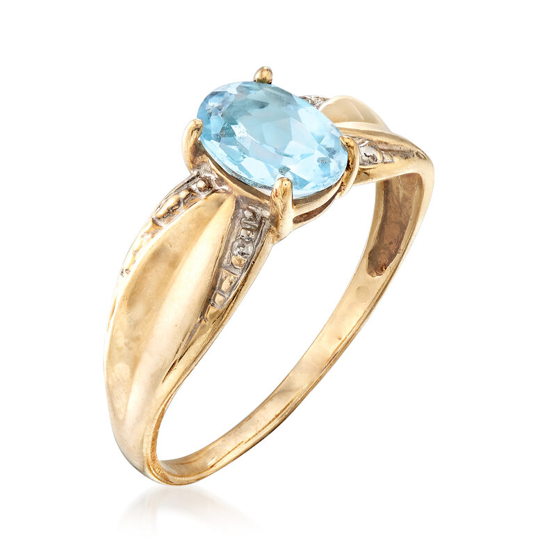 C. 1980 Vintage .90 Carat Blue Topaz Ring with Diamond Accents in 10kt Yellow Gold image number 2