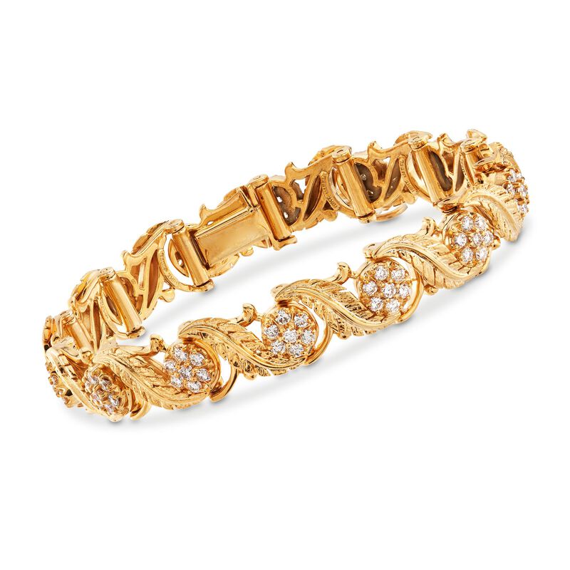 C. 1990 Vintage Jabel 2.60 ct. t.w. Diamond Leaves Bracelet in 18kt Yellow Gold image number 0