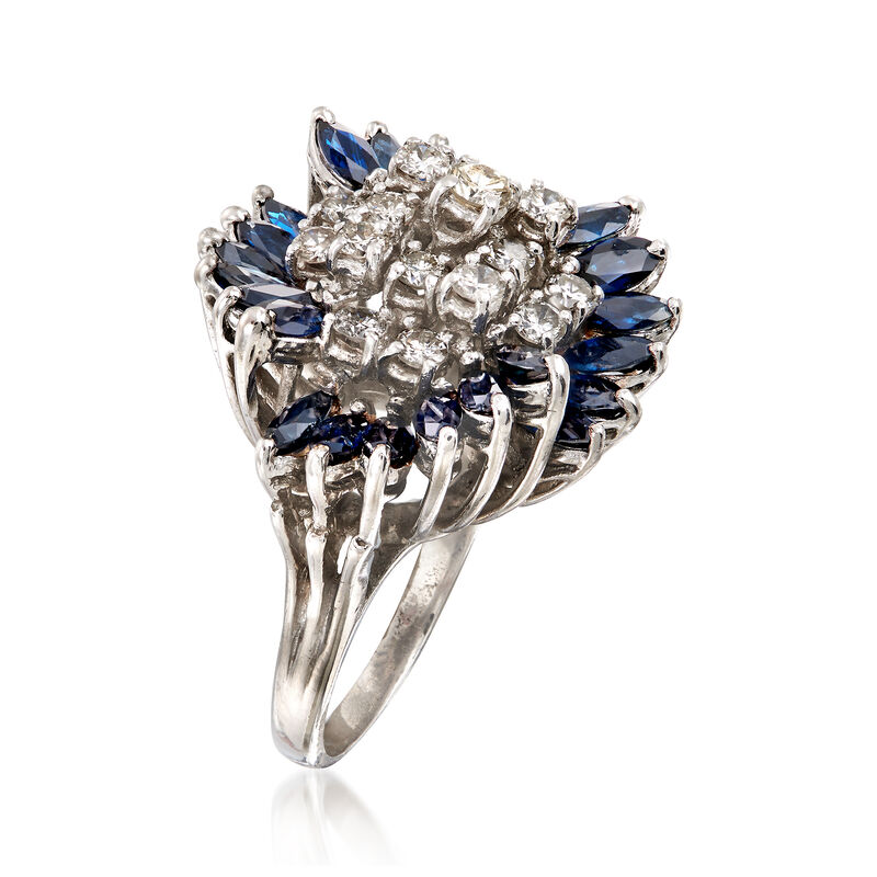 C. 1970 Vintage 3.60 ct. t.w. Sapphire and 1.30 ct. t.w. Diamond Ring in 14kt White Gold . Size 7 image number 2