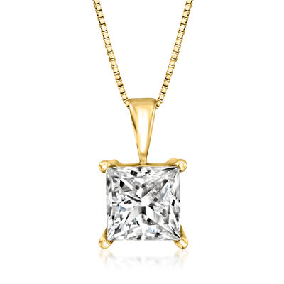 2.00 Carat Princess-Cut Lab-Grown Diamond Pendant Necklace in 14kt Yellow Gold