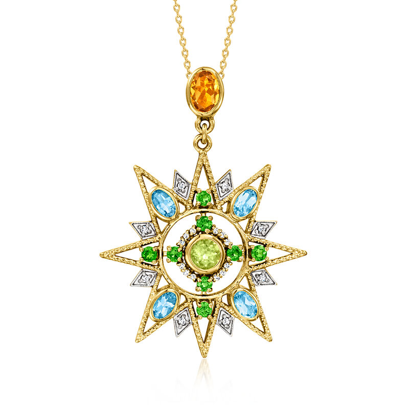 3.30 ct. t.w. Multi-Gemstone Starburst Pendant Necklace in 18kt Gold Over Sterling. 18&quot; image number 1