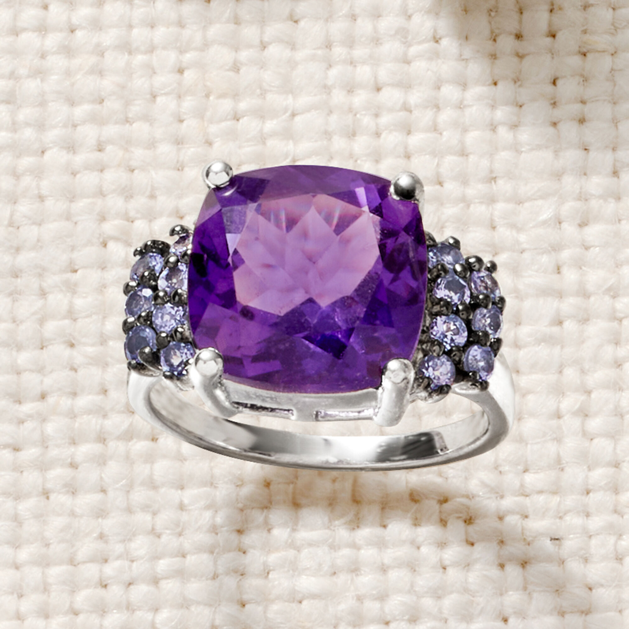 5.50 Carat Amethyst and .40 ct. t.w. Tanzanite Ring in Sterling