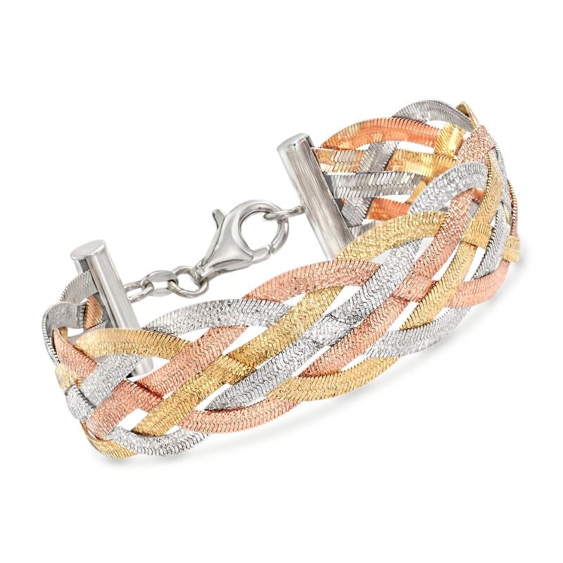 Italian Tri-Colored Sterling Silver Reversible Braid Bracelet image number 0