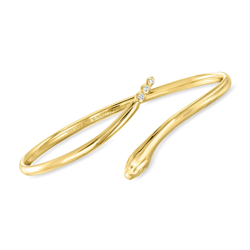 C. 1990 Vintage Tiffany Jewelry 18kt Yellow Gold Snake Bangle Bracelet with Diamond Accents image number 0