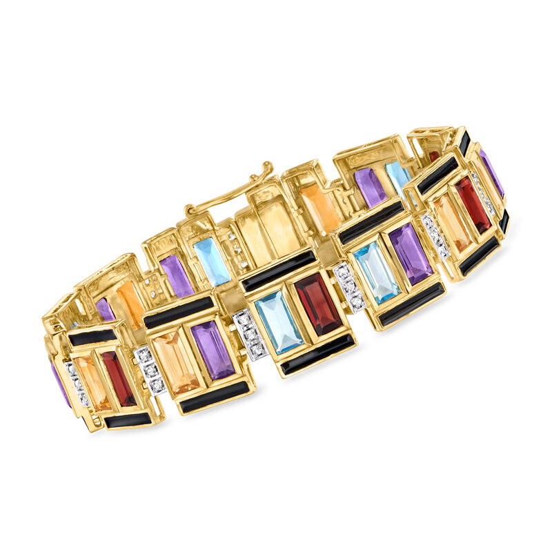 22.50 ct. t.w. Multi-Gemstone Art Deco-Inspired Bracelet with Black Enamel in 18kt Gold Over Sterling image number 0
