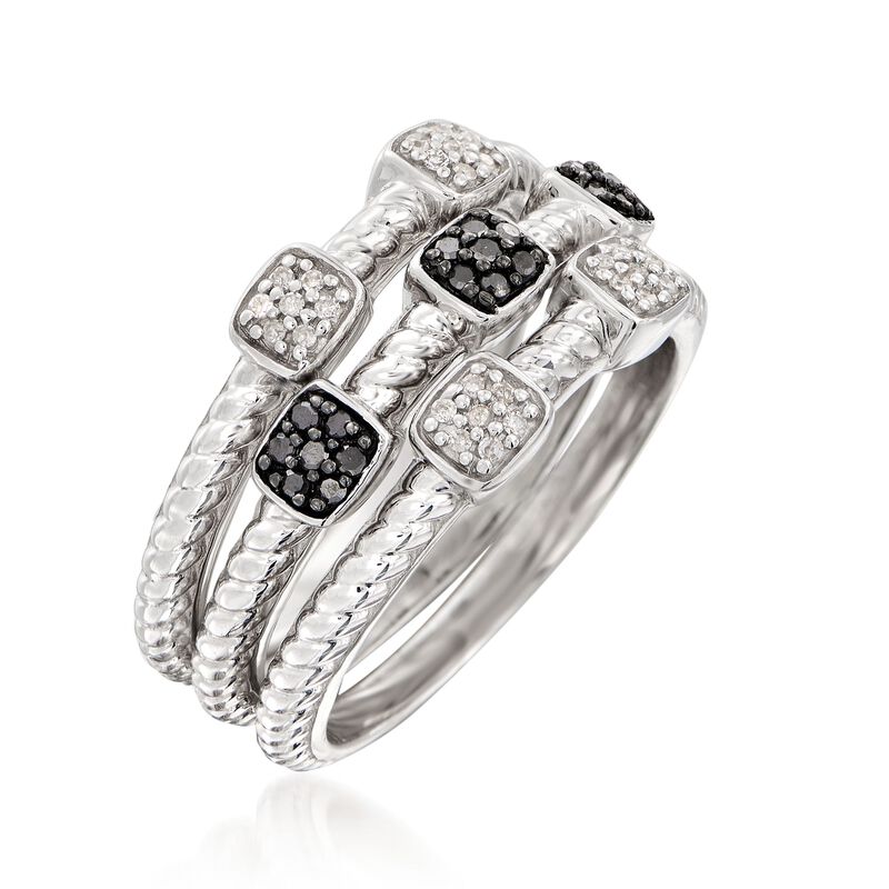 .19 ct. t.w. Black and White Diamond Jewelry Set: Three Rings in Sterling Silver image number 2
