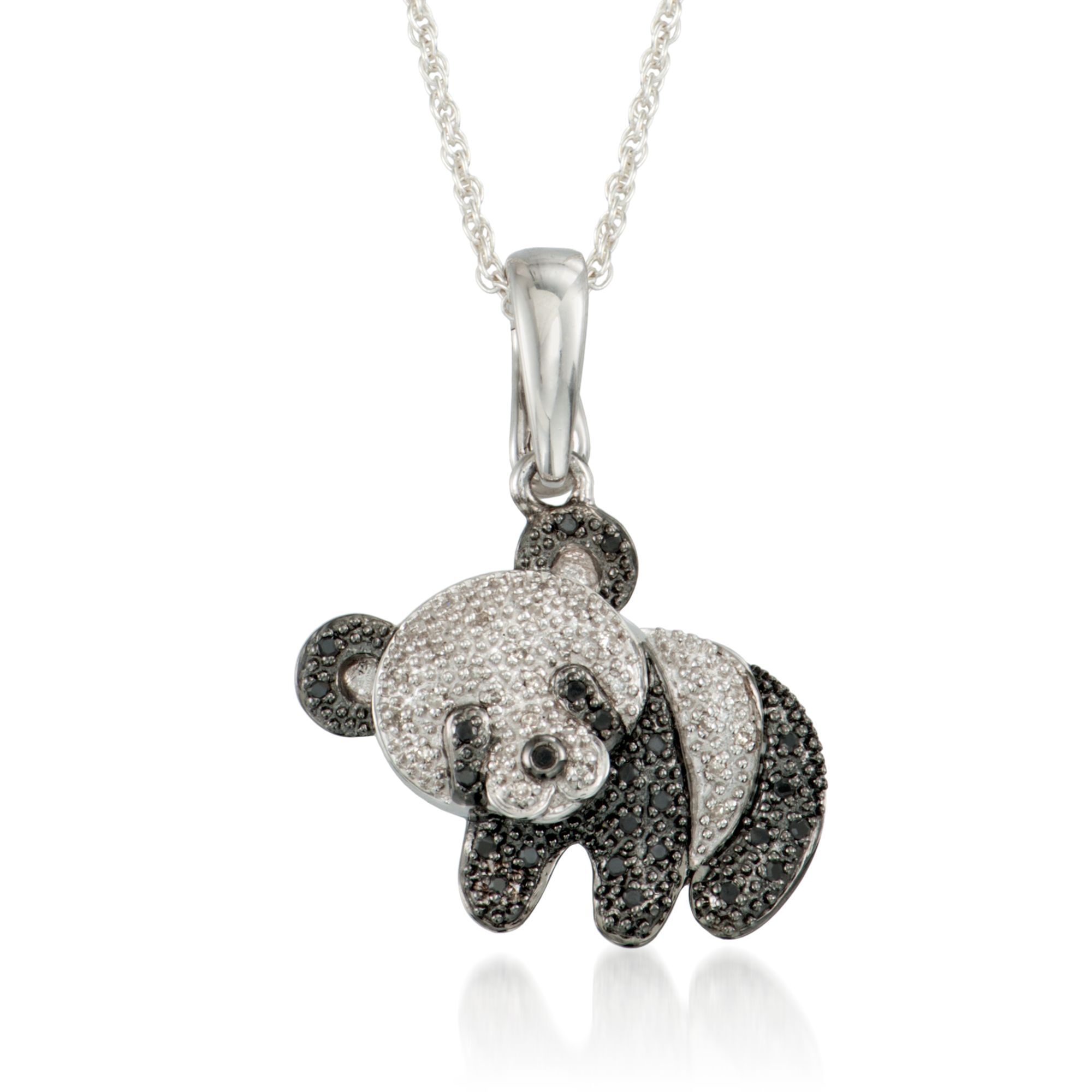 15 ct. t.w. Black and White Diamond Panda Bear Pendant Necklace in