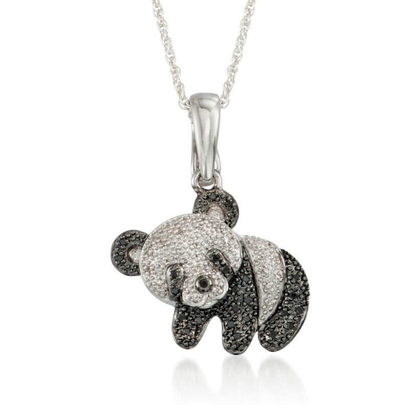 .15 ct. t.w. Black and White Diamond Panda Bear Pendant Necklace in Sterling Silver image number 0