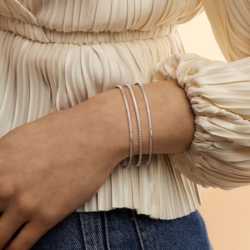 Italian Sterling Silver Jewelry Set: Three Polished and Beaded Bangle Bracelets. 8&quot; image number 1