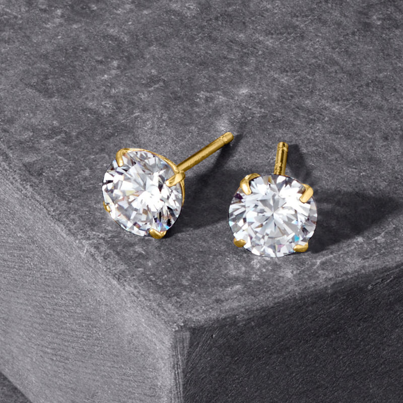 2.00 ct. t.w. CZ Stud Earrings in 18kt Yellow Gold image number 2