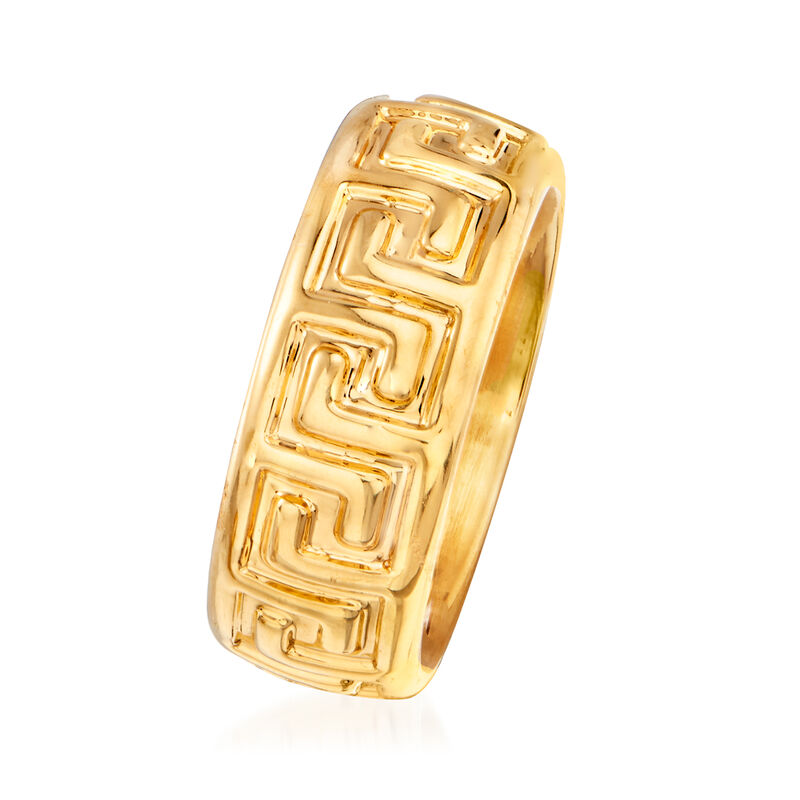 Italian Andiamo 14kt Yellow Gold Over Resin Greek Key Ring image number 2