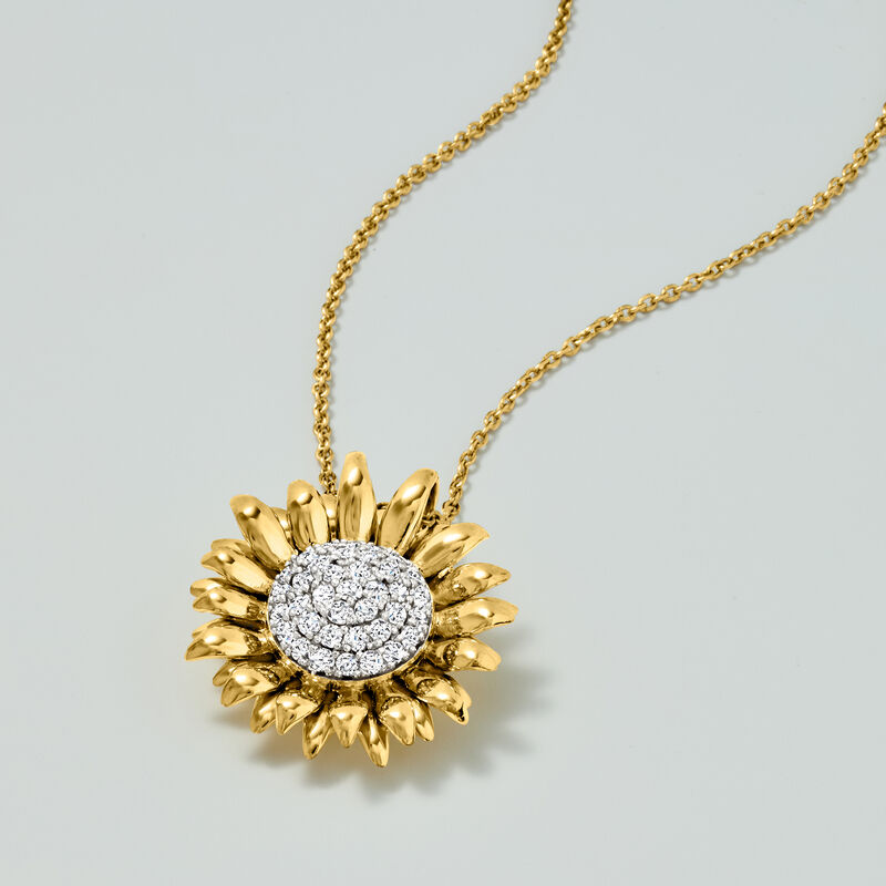 .50 ct. t.w. Diamond Sunflower Pendant Necklace in 18kt Gold Over Sterling. 20&quot; image number 3