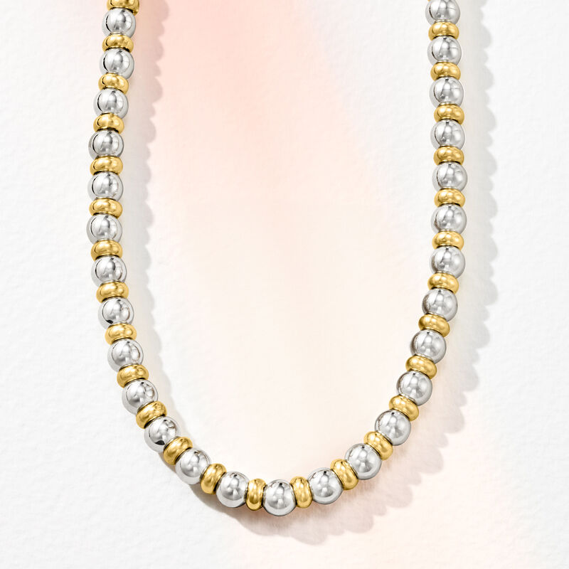 Italian Sterling Silver and 22kt Gold Over Sterling Bead Necklace. 18&quot; image number 2
