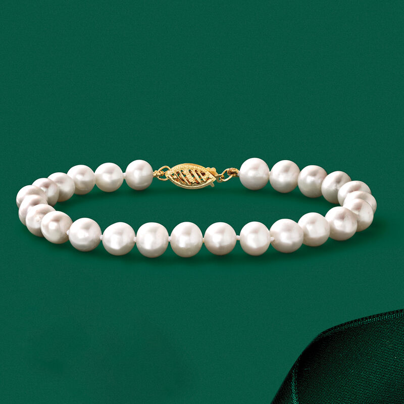 6-6.5mm Cultured Pearl Bracelet with 14kt Yellow Gold Clasp image number 2