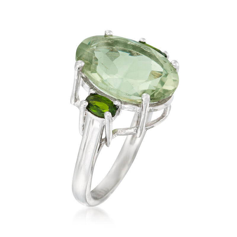8.00 Carat Prasiolite and .40 ct. t.w. Chrome Diopside Ring in Sterling Silver image number 2