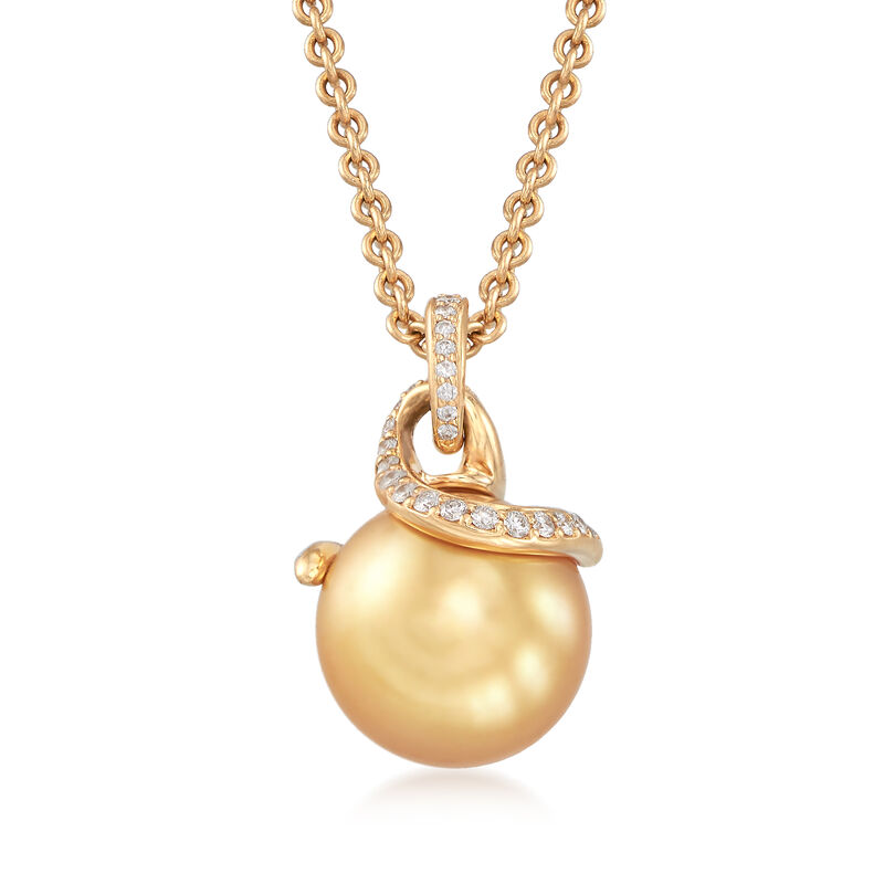 Mikimoto 11mm Golden South Sea Pearl Necklace with .20 ct. t.w. Diamonds in 18kt Yellow Gold. 16&quot; image number 1