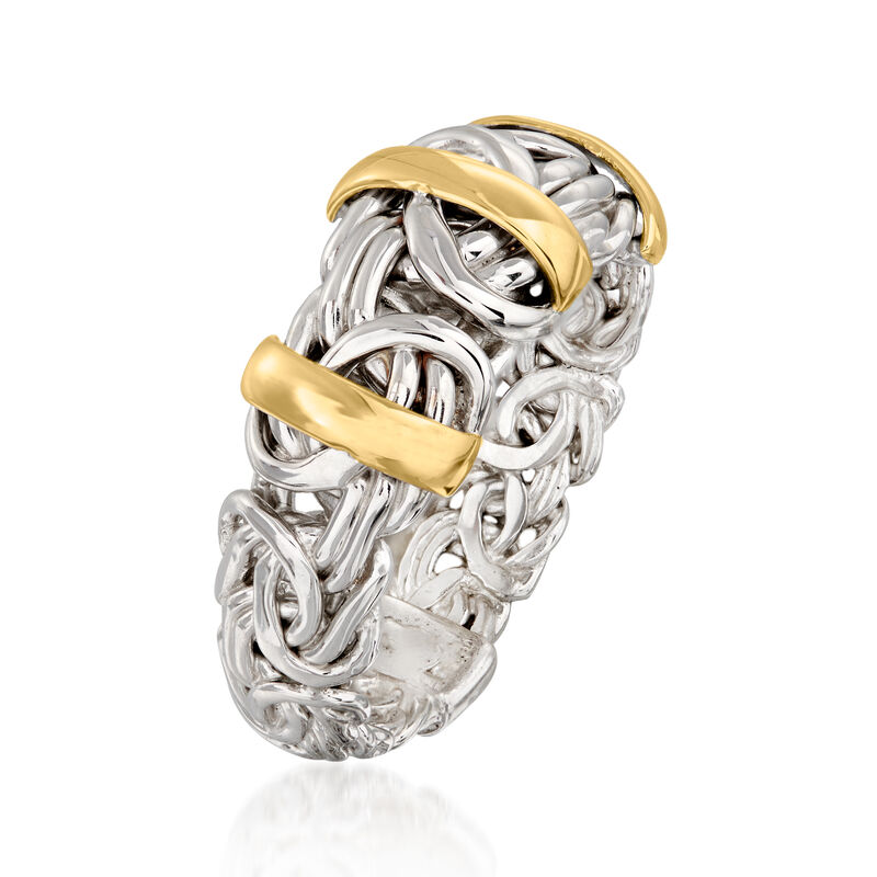 Two-Tone Byzantine Ring in Sterling Silver with 14kt Yellow Gold image number 2