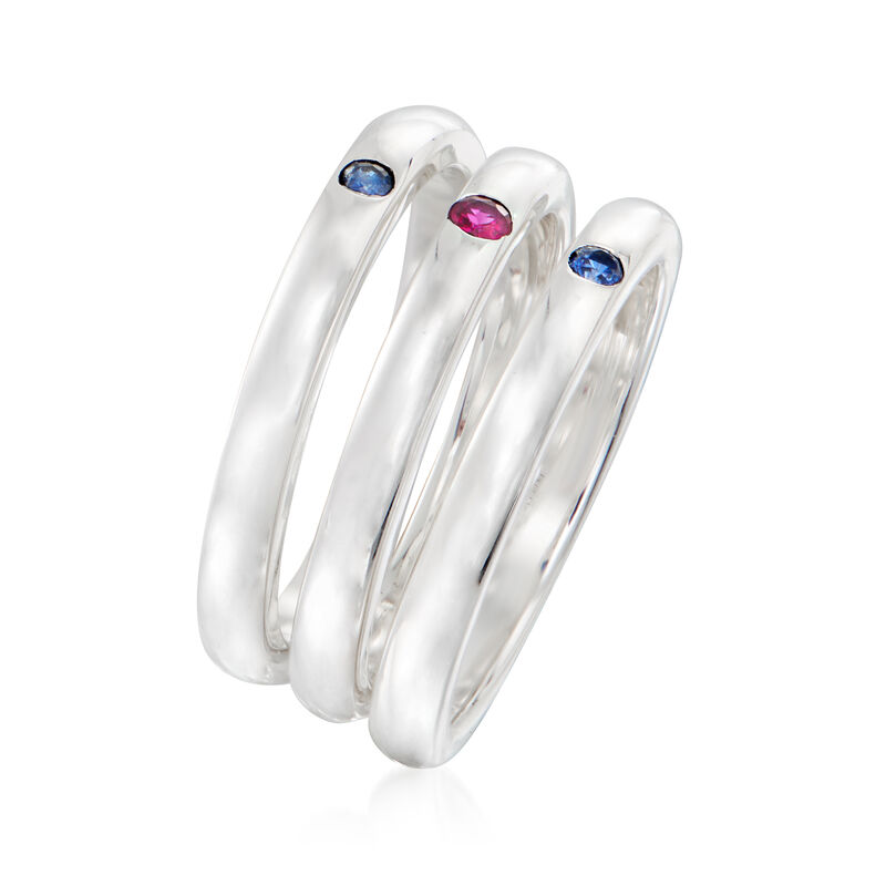 C. 1990 Vintage Tiffany Jewelry .15 ct. t.w. Multi-Gem Jewelry Set: Three Rings in Sterling Silver image number 2