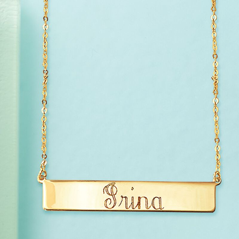 Italian 18kt Yellow Gold Personalized Bar Necklace image number 3
