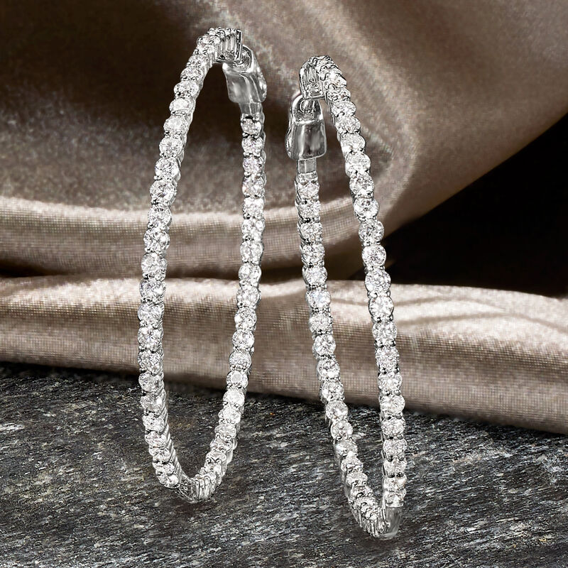 6.50 ct. t.w. Diamond Inside-Outside Hoop Earrings in 14kt White Gold. 2&quot; image number 3