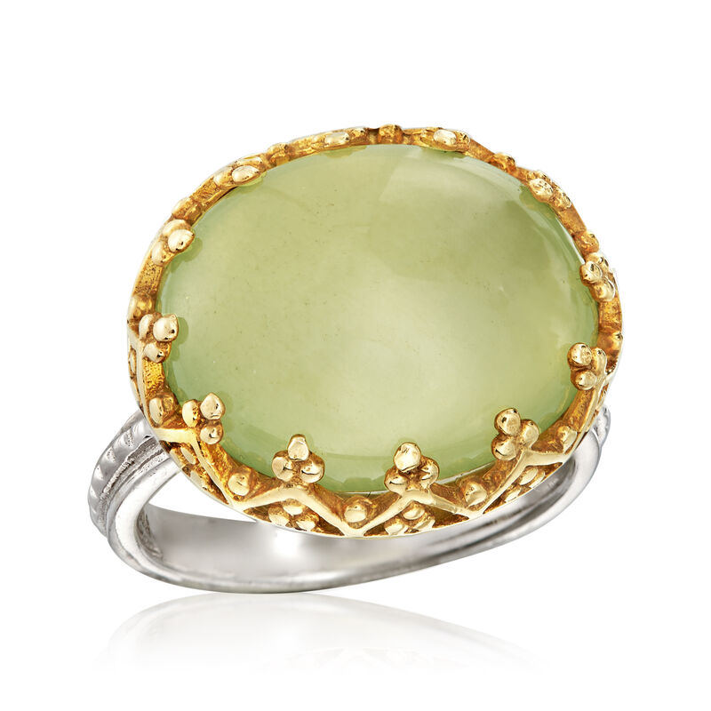 Prehnite Ring in Two-Tone Sterling Silver image number 3