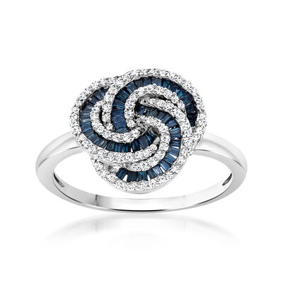 .50 ct. t.w. Blue and White Diamond Love Knot Ring in Sterling Silver