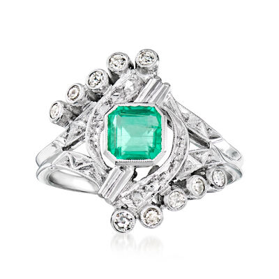 C. 1980 Vintage .70 Carat Emerald Ring with .20 ct. t.w. Diamonds in 14kt White Gold