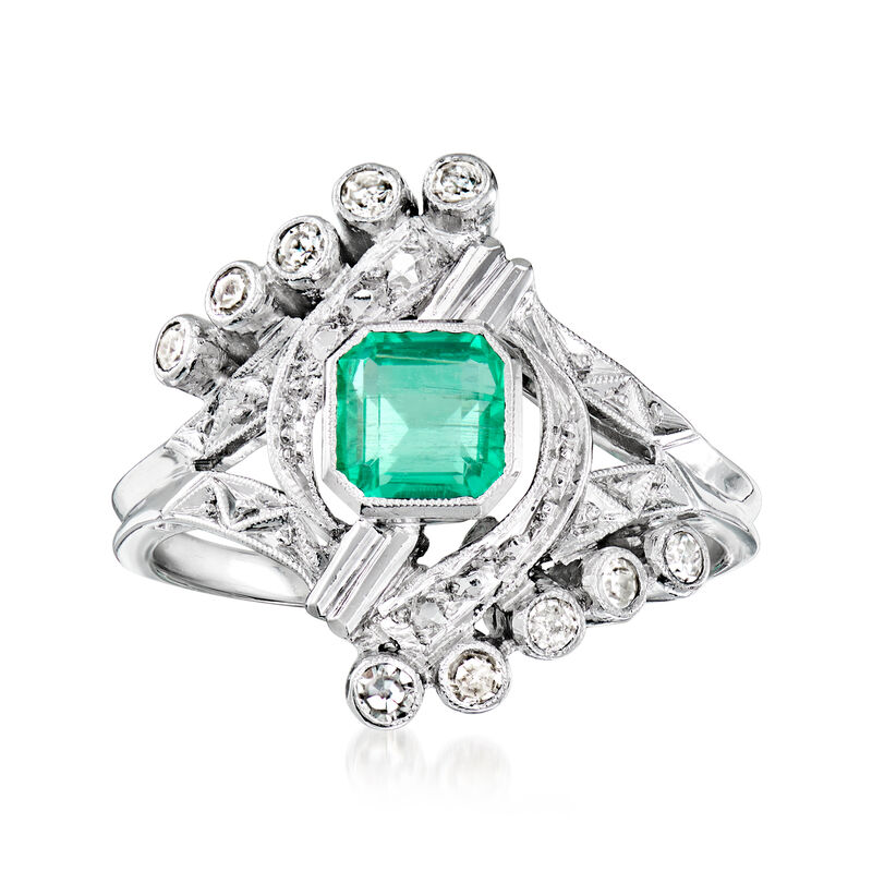 C. 1980 Vintage .70 Carat Emerald Ring with .20 ct. t.w. Diamonds in 14kt White Gold. Size 7 image number 0