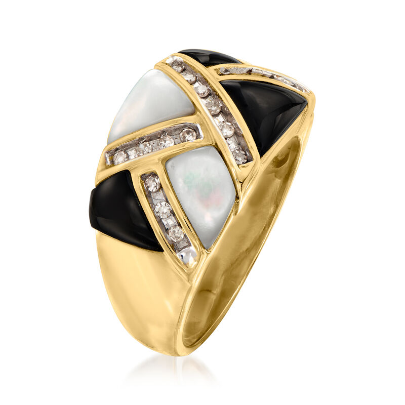 C. 1990 Vintage Black Onyx and Mother-Of-Pearl Ring with .25 ct. t.w. Diamonds in 10kt Yellow Gold image number 2