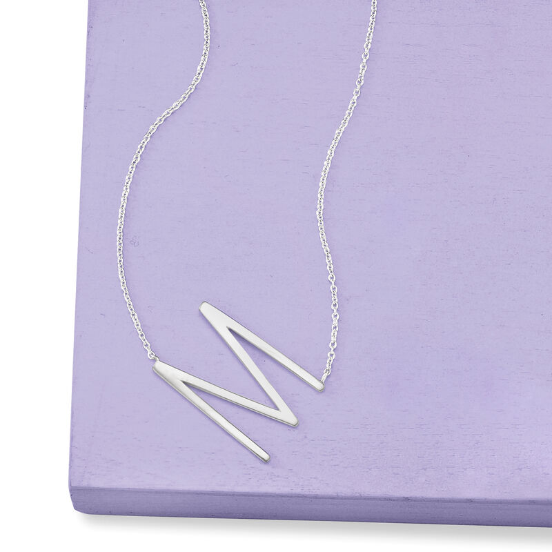 H - Sterling Silver Sideways Initial Necklace. 18&quot;  image number 3