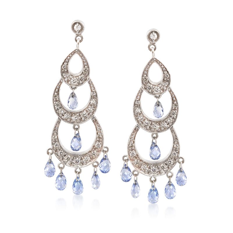 C. 2000 Vintage 4.20 ct. t.w. Sapphire and 1.00 ct. t.w. Diamond Chandelier Earrings in 18kt White Gold image number 0