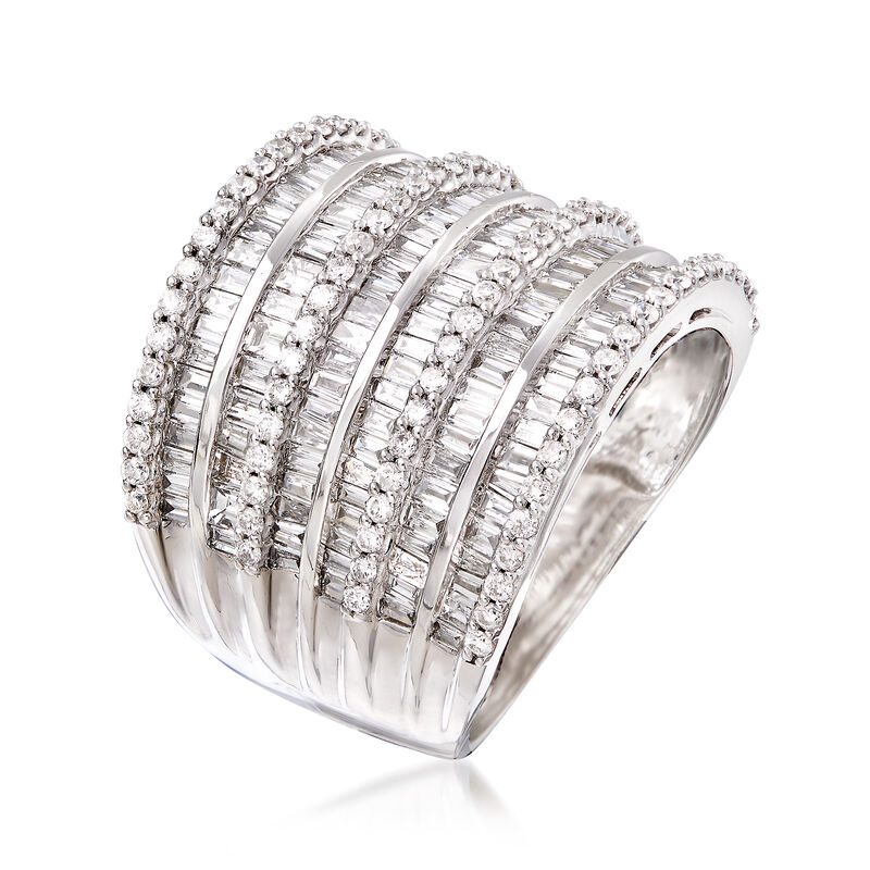 2.70 ct. t.w. Baguette and Round Diamond Multi-Row Ring in 14kt White Gold image number 2