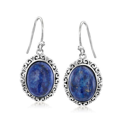 Lapis Filigree Drop Earrings in Sterling Silver